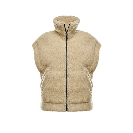 Gilet zippé en laine avec col, naturel