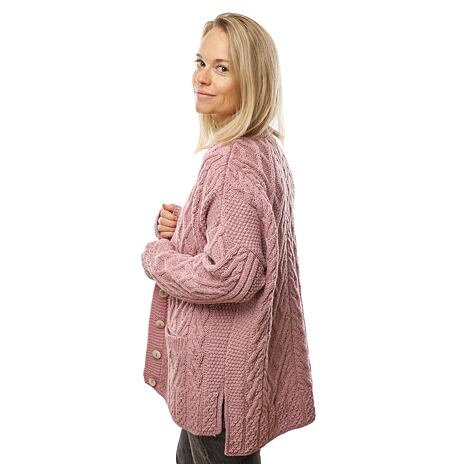Damen Cardigan aus Wolle mit Knöpfen Supersoft Merino rosa