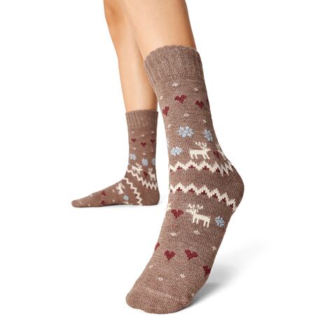 Socken aus Schafwolle Merino Rentier Liebe braun