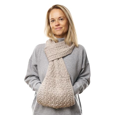 Woolen Pull-through Scarf with Hand Warmer Pouch Supersoft Merino Beige