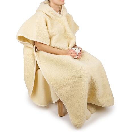 Wool TV Poncho with Hood Natural