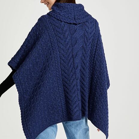 Wollen poncho Supersoft Merino met kraag, donkerblauw