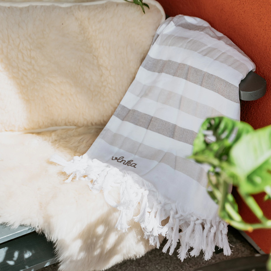 Pamut Vlnka takaró - barna csíkos