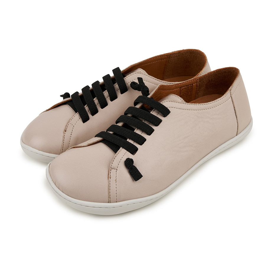 Damen Leder-Barfuß-Sneaker mit Gummizug Onyx, beige
