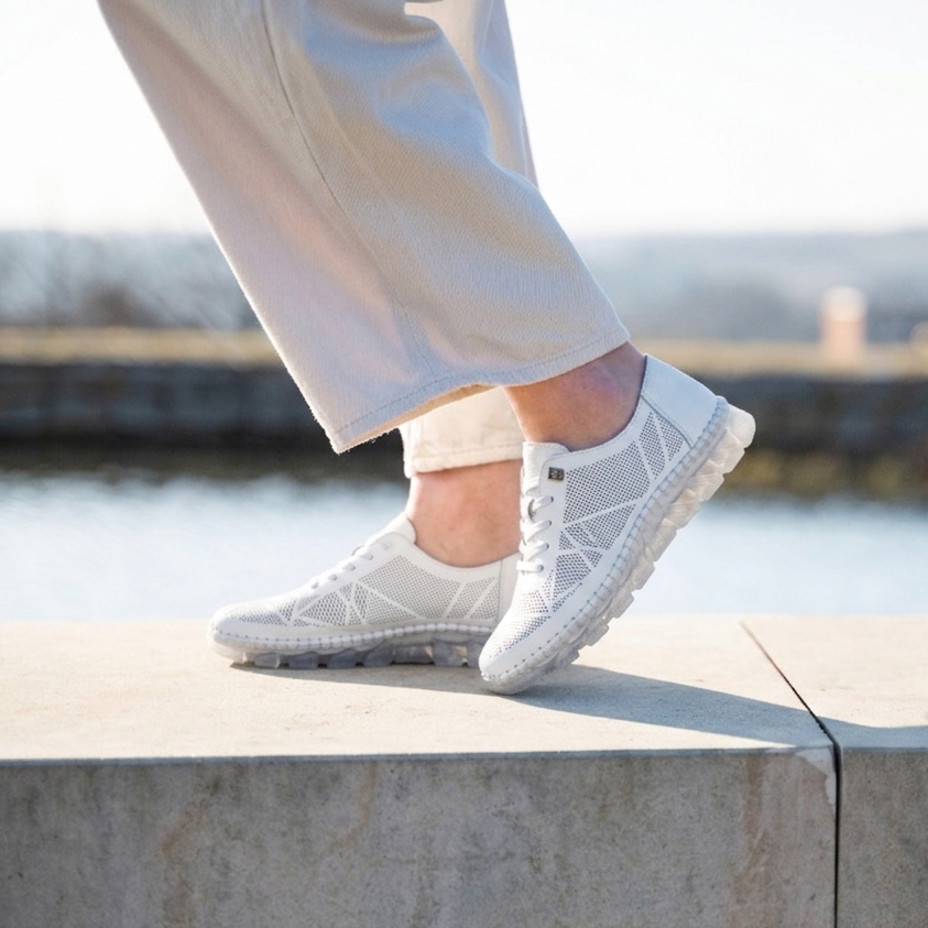 Dames vrijetijdssneakers leer, wit