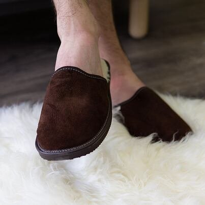 Men's Leather Slippers with Wool Lining