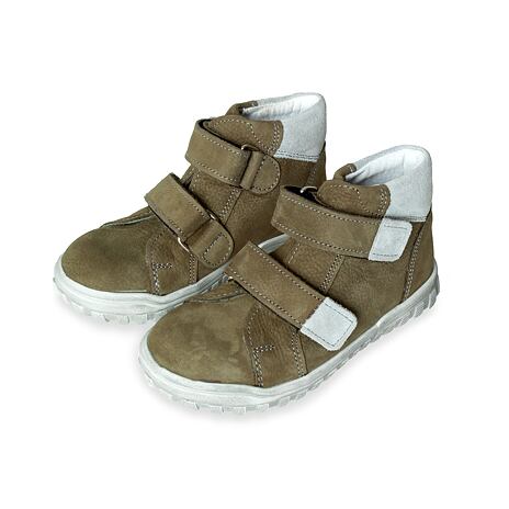 Kinder lederen sneakers met klittenband ”Pepe” khaki