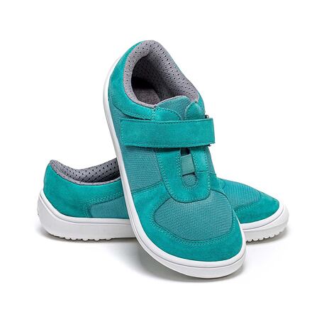 Baskets en cuir pieds nus pour enfants « Joy » turquoise