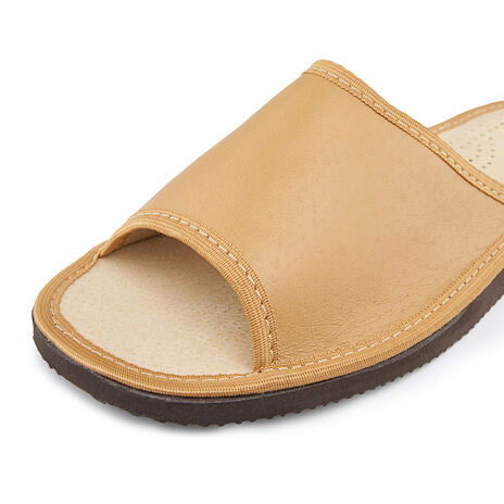 Pantoufles en cuir sans pointe pour hommes marron clair