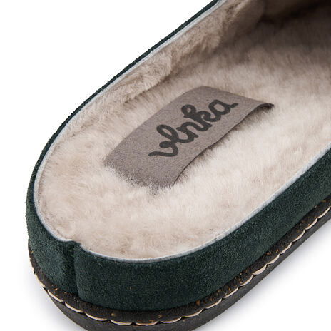 Women’s Pavla Leather Slippers with Wool Lining Dark Green