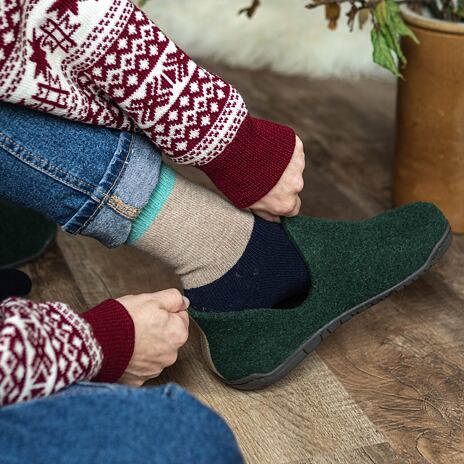 Barbora, chaussons en feutre pour femme vert foncé