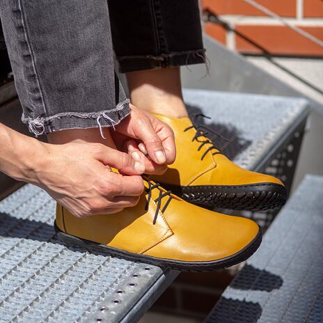 Barfuß-Lederschuhe Otilie für Damen gelb-schwarz