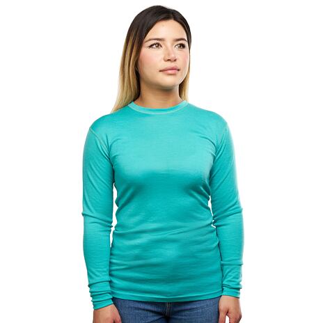 T-shirt à manches longues en mérinos pour femmes, turquoise