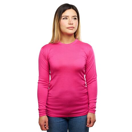 Merino dames T-shirt met lange mouwen roze