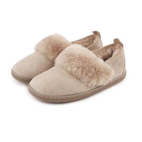 Pantoufles en cuir avec laine de mouton pour femmes Diana, beige