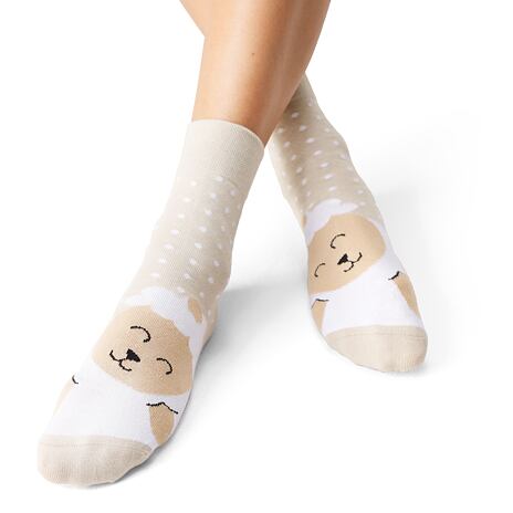 Chaussettes en coton de laine Vlnka beige avec le motif du mouton