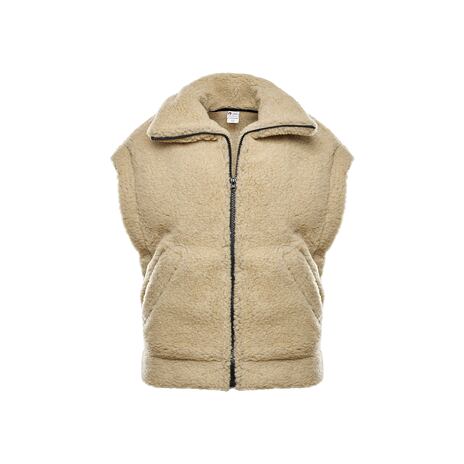 Gilet zippé en laine avec col, naturel