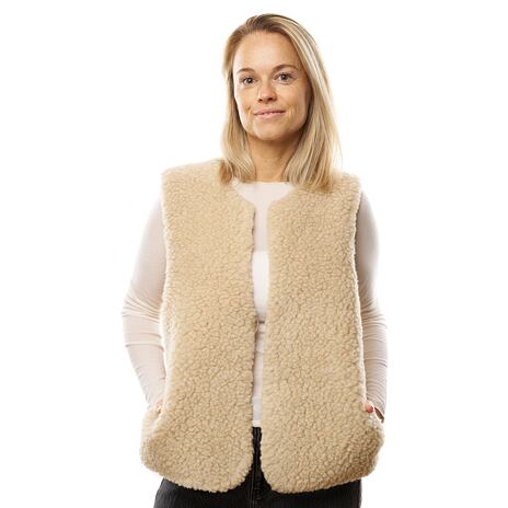 Wollen vest met knoopsluiting en zakken, beige