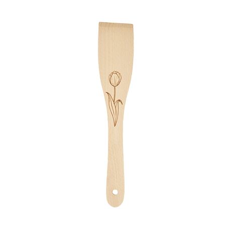 Wooden spatula with spring tulip pattern