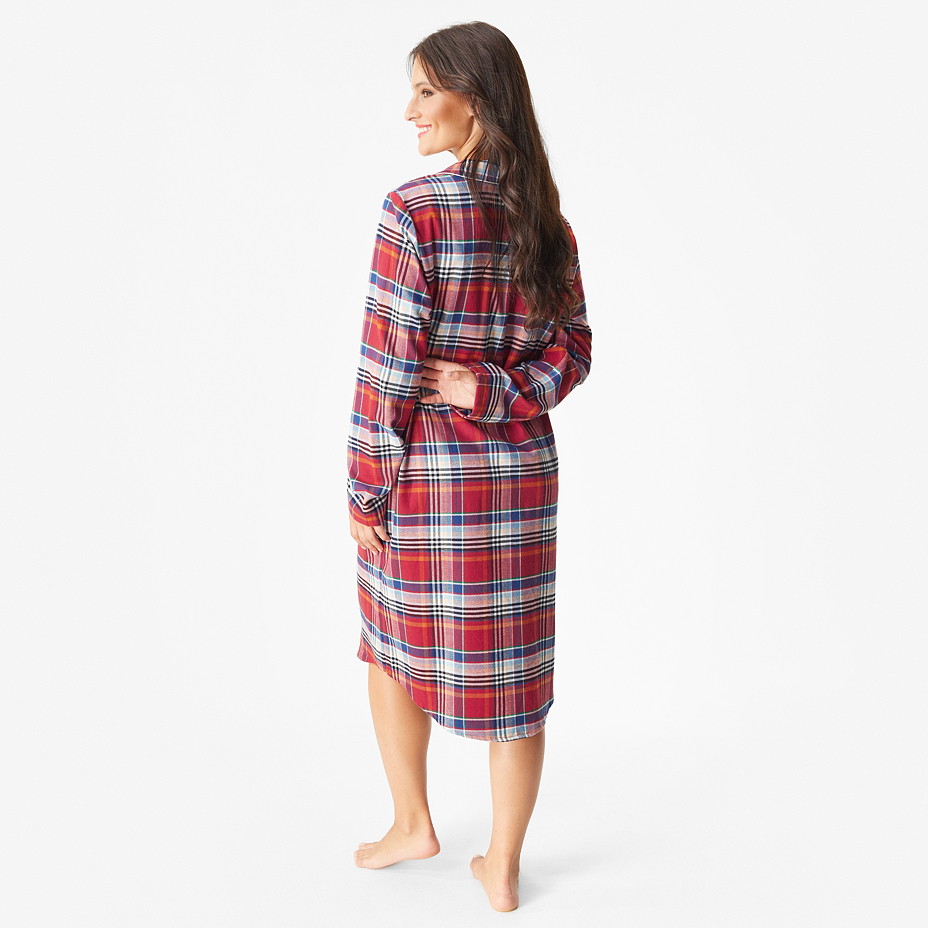 Damen-Nachthemd aus Flanell kariert orangeblau