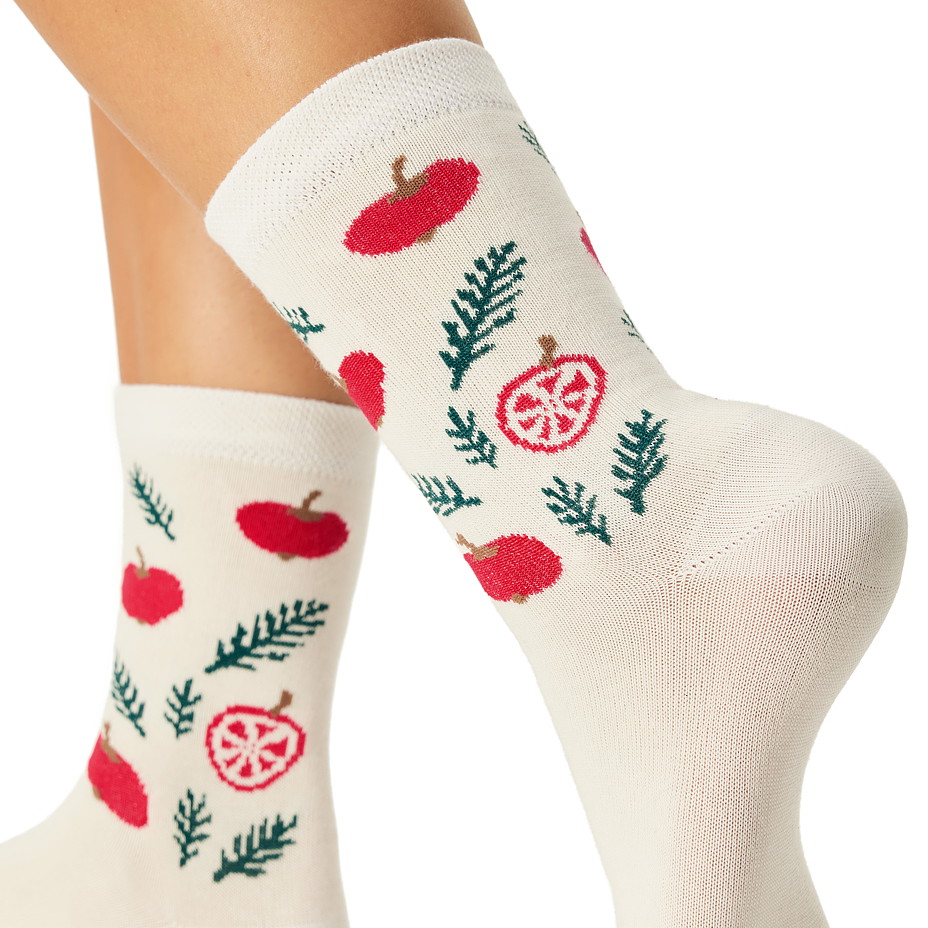 Vánoční bavlněné ponožky jablka