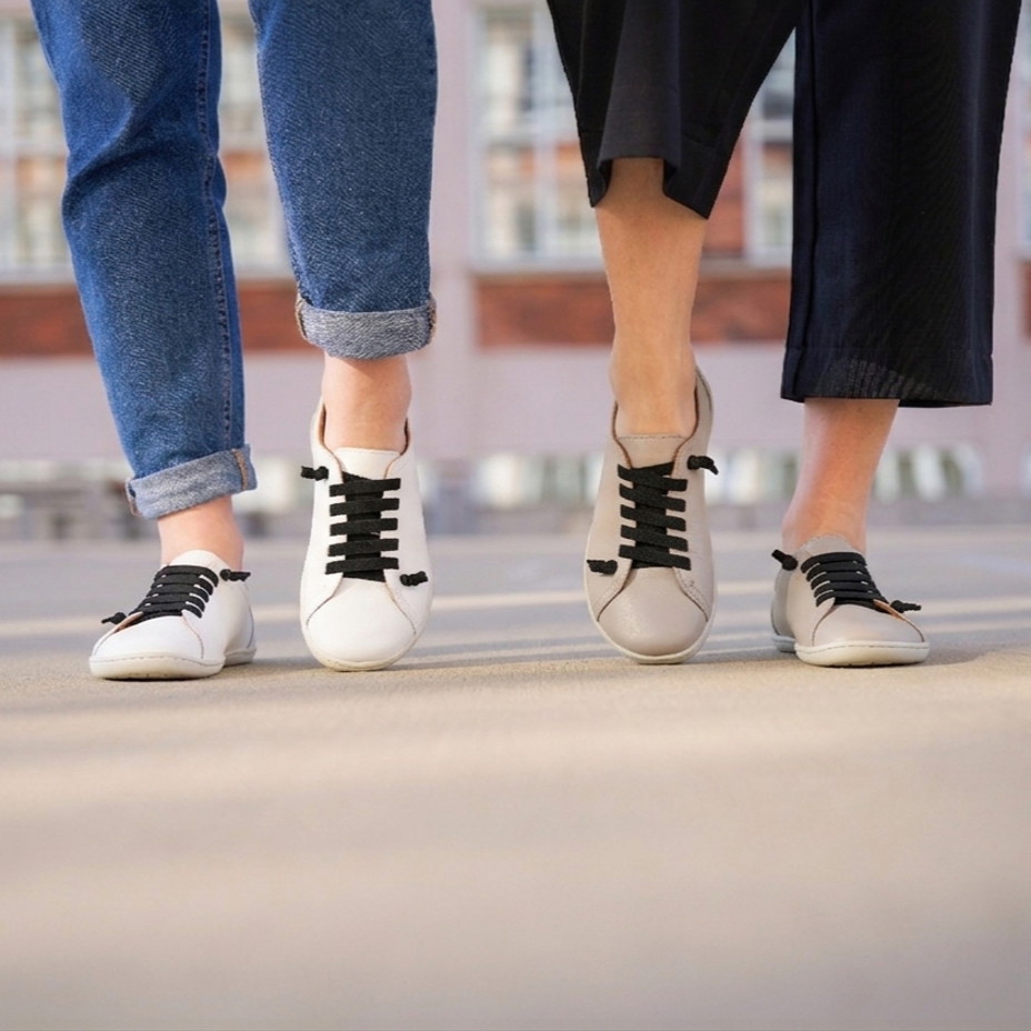 Women's leather barefoot sneakers with elastic Onyx, beige