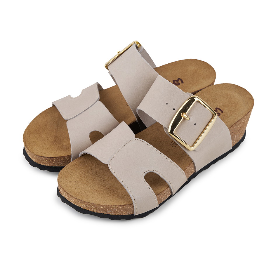 Dames kurken slippers met sleehak Ilona, lichtgrijs
