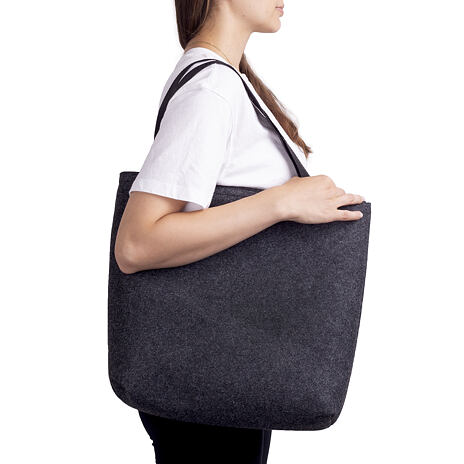 Felt Tote Bag with Short Straps Black