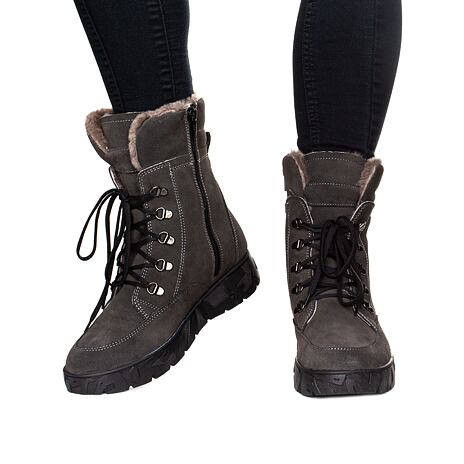  Women’s “Magda” Leather Winter Boots with Wool Lining Grey