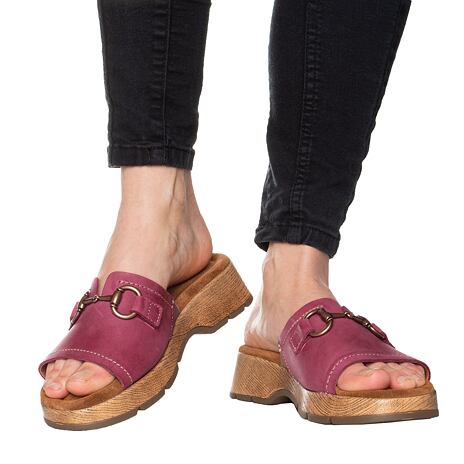 Dames lederen sandalen ”Karla” donker roze