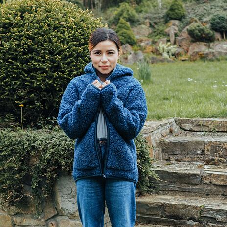 Sweat-shirt à capuchon en laine de mouton bleu foncé