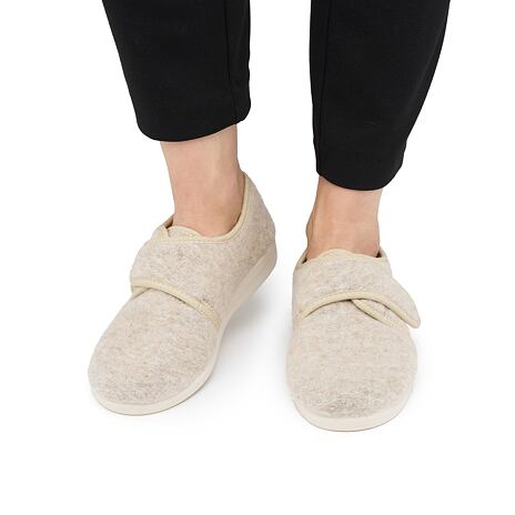 Chaussons en feutre de laine avec velcro beige