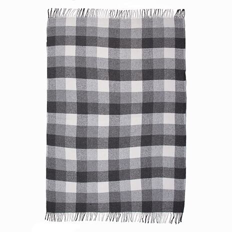 Woolee plaid met schapenwol geruit grijs 