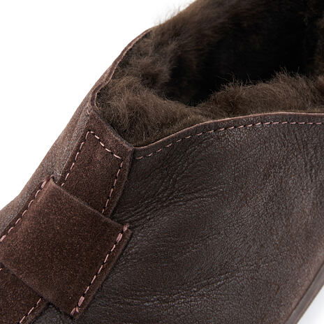 Dames lederen pantoffels met schapenwol ”Petra” donkerbruin