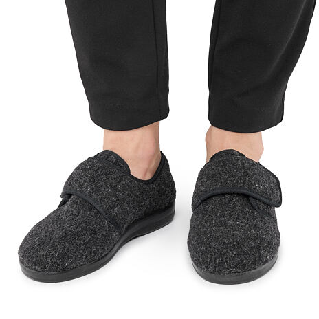 Wool Felt Slippers with Velcro Dark Grey