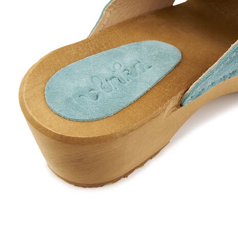 Women's summer leather clogs, blue