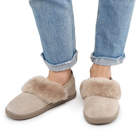 Lederpantoffeln mit Schafwolle für Damen Diana beige