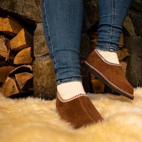 Leather “Salašky“ Slippers with Wool Lining Brown