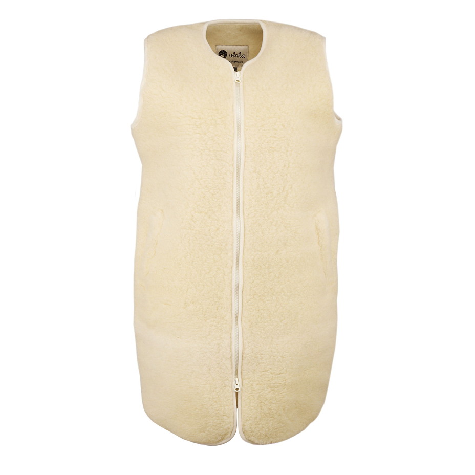 Prodloužená vlněná vesta na zip přírodní