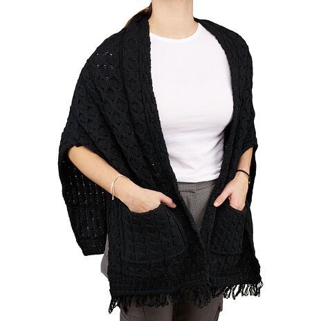 Cardigan en laine mérinos avec poches, noir