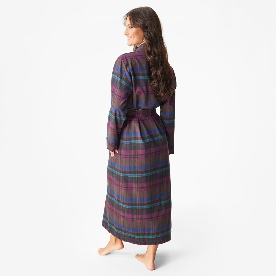 Damen-Bademantel aus kariertem Flanell lila