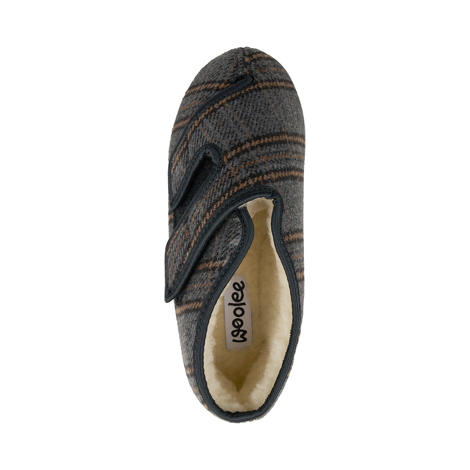 Dámská zateplená obvazová obuv s ovčí vlnou na suchý zip káro šedá