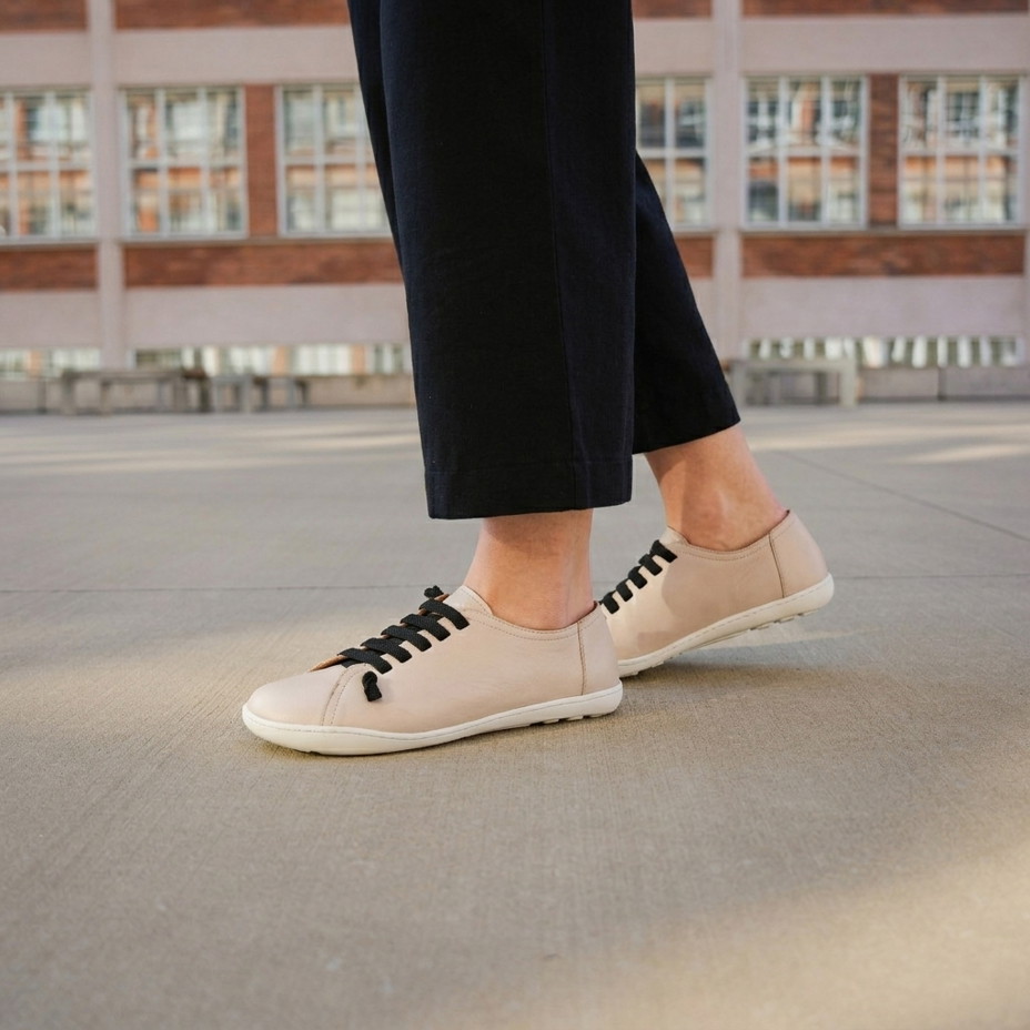 Women's leather barefoot sneakers with elastic Onyx, beige