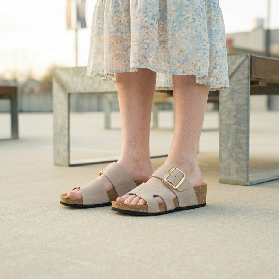 Dames kurken slippers met sleehak Ilona, lichtgrijs