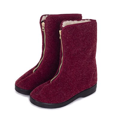 Women's Traditional Zip-up Wool Boots - Red