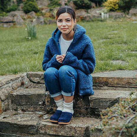 Sweat-shirt à capuchon en laine de mouton bleu foncé