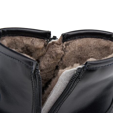 Dames lederen enkel schoenen met schapenwol ”Klara” zwart