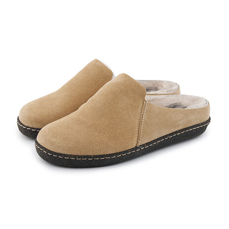 Dames leren Pavla pantoffels met schapenwol beige