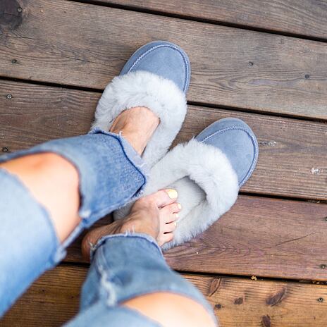 Women's “Vanesa“ Leather Slippers with Wool Lining Blue