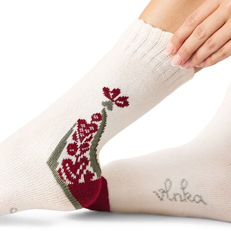 Chaussettes en laine Merino avec le motif du folklore rouge